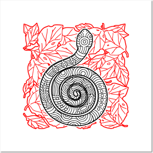 Tribal Snake Ink Art Tattoo Red Black Posters and Art